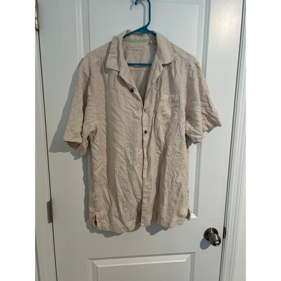 TOMMY BAHAMA button down M 100% silk cream beige - Picture 1 of 5